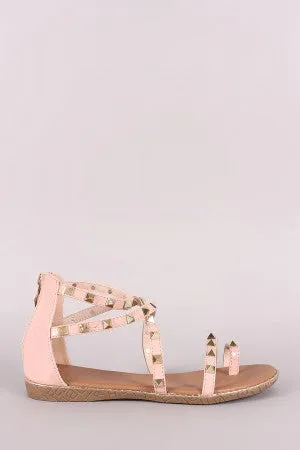 Pyramid Studded Patent Strappy Gladiator Flat Sandal