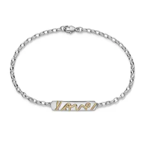 "Love" Poesy Bracelet in Sterling Silver and 18K Yellow Gold