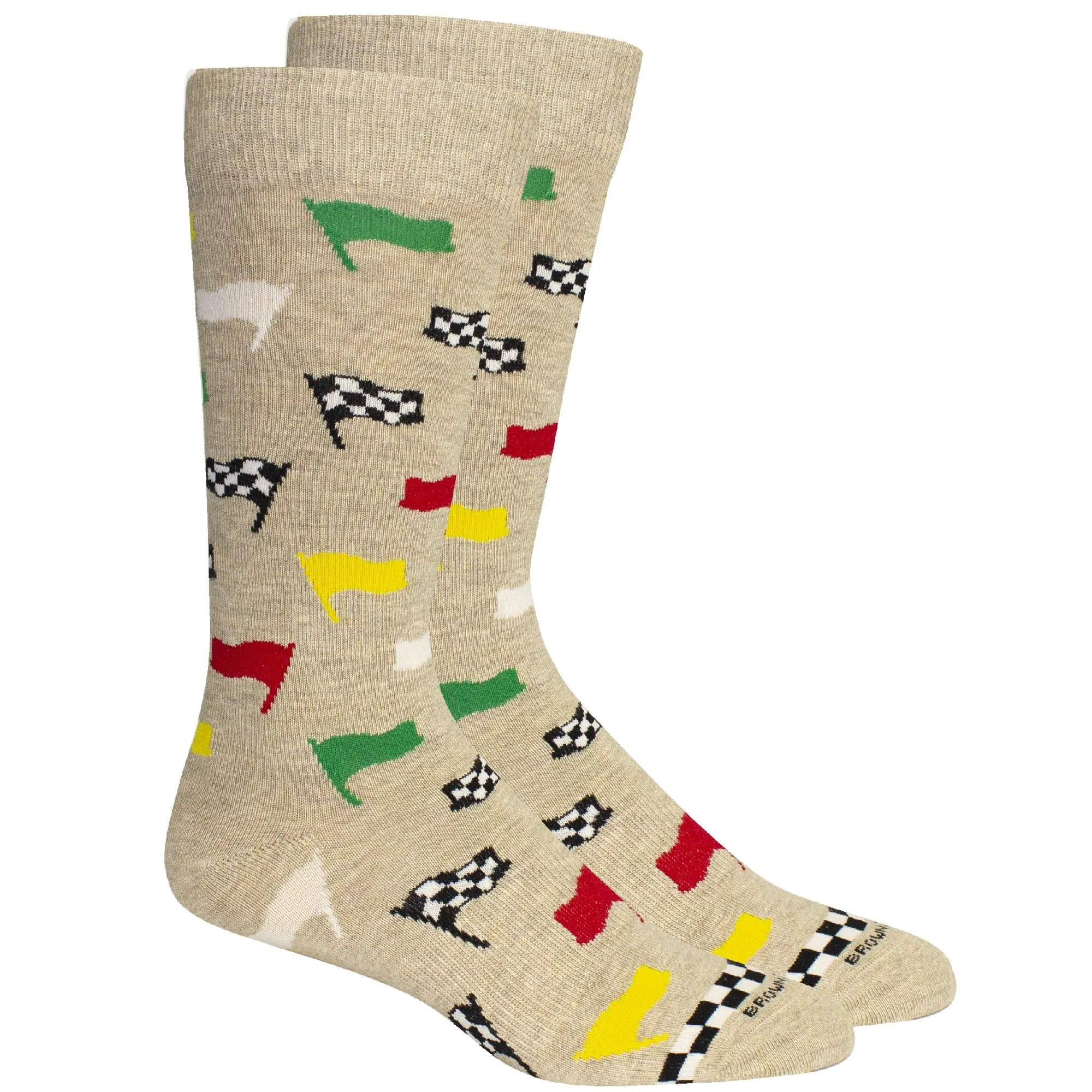 'Race Ya' Racing Flag Pattern Cotton Socks in Oatmeal by Brown Dog Hosiery