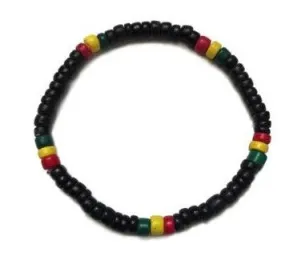 RASTA COCONUT BEAD STRETCH BRACELET (Sold by the PIECE OR dozen)