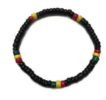 RASTA COCONUT BEAD STRETCH BRACELET (Sold by the PIECE OR dozen)