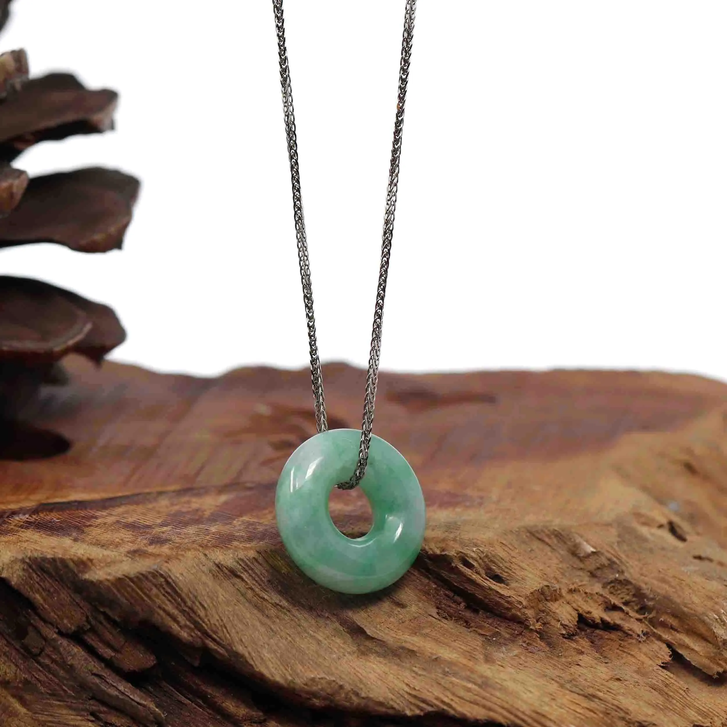 RealJade® Co. "Good Luck Button" Necklace Green Jadeite Jade Pendant