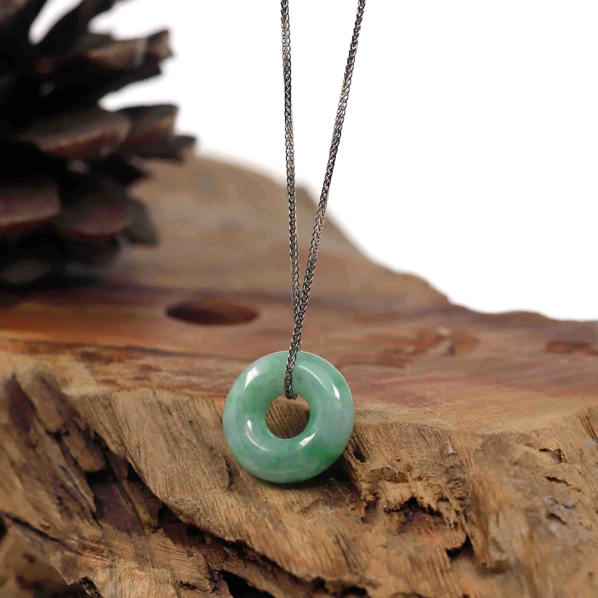 RealJade® Co. "Good Luck Button" Necklace Green Jadeite Jade Pendant