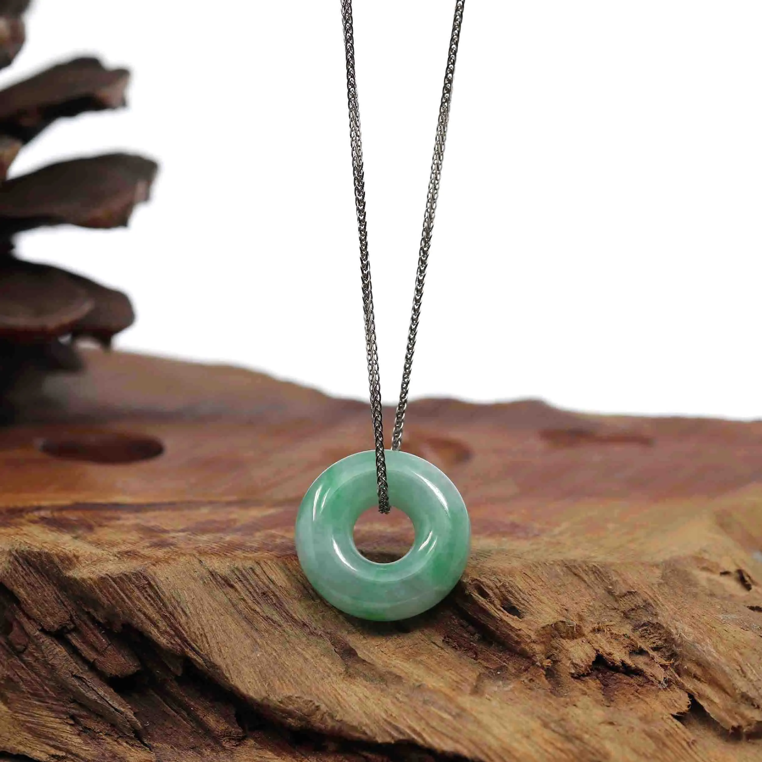 RealJade® Co. "Good Luck Button" Necklace Green Jadeite Jade Pendant