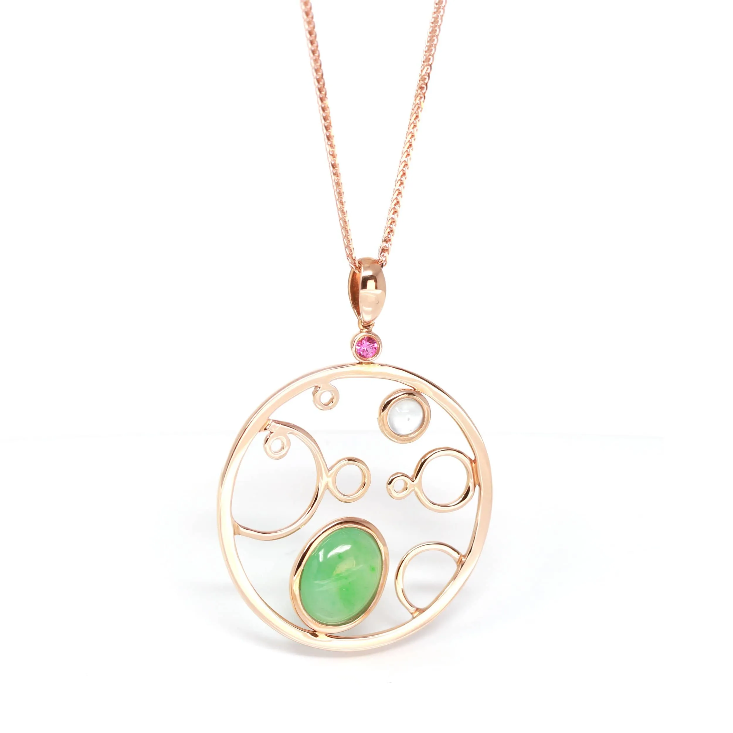 RealJade® "Bubble Collection" 18k Rose Gold Genuine Burmese Jadeite Necklace With Diamonds