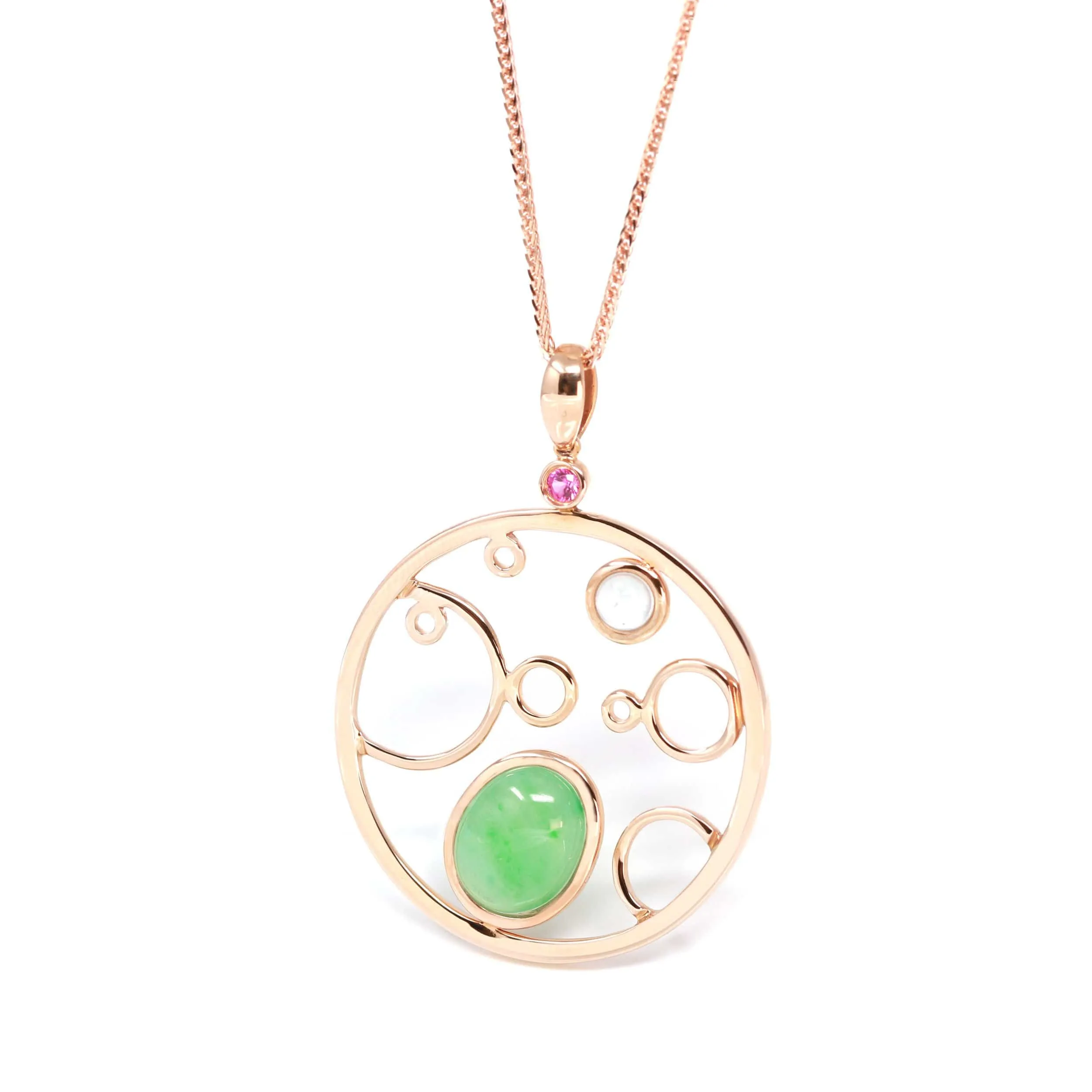 RealJade® "Bubble Collection" 18k Rose Gold Genuine Burmese Jadeite Necklace With Diamonds