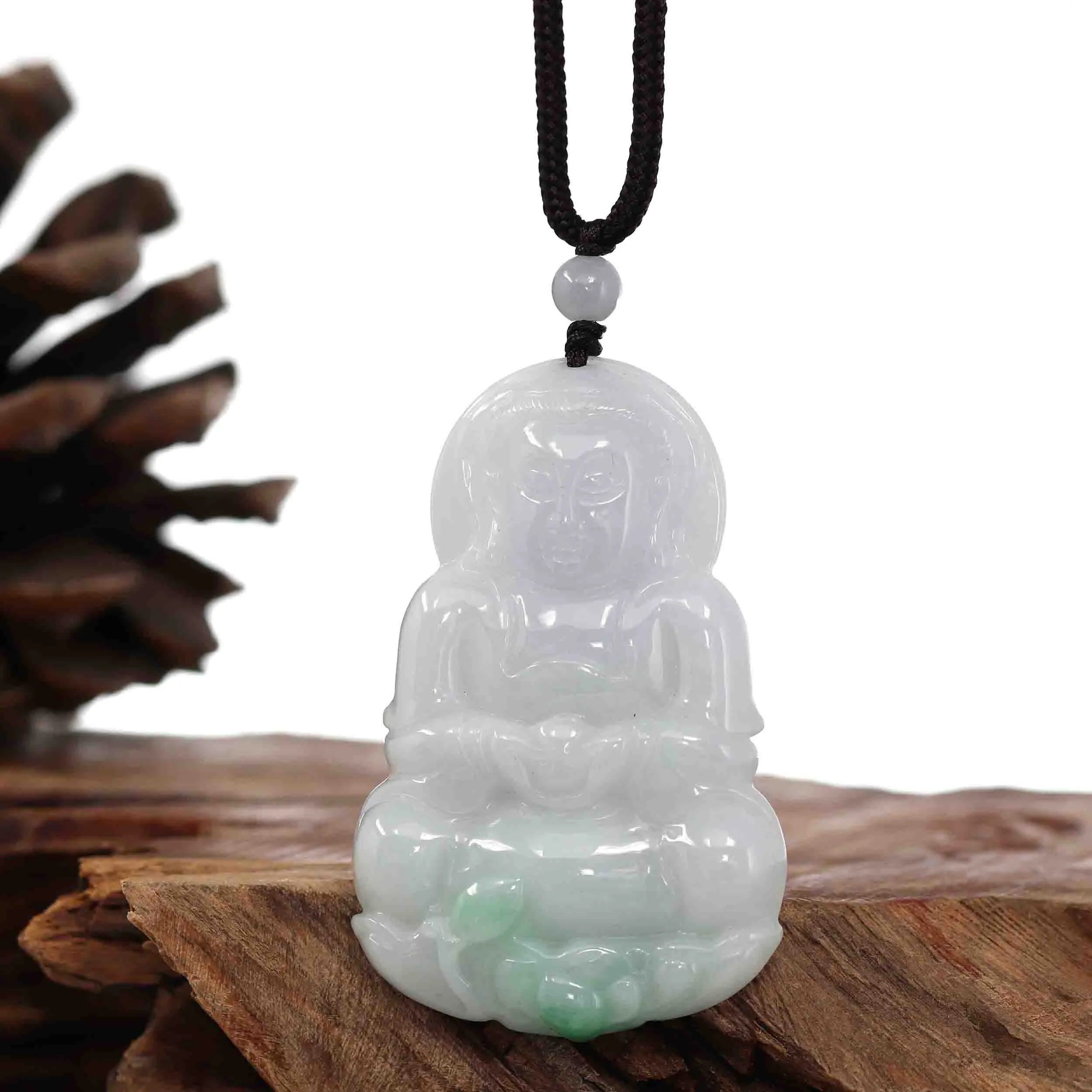 RealJade® "Goddess of Compassion" Genuine Burmese Jadeite Jade Guanyin Lotus Necklace