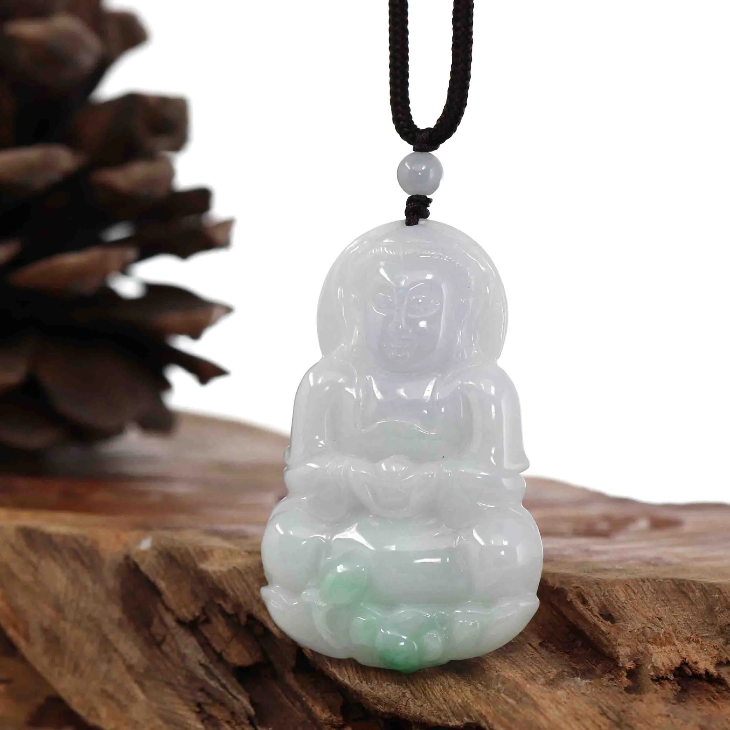 RealJade® "Goddess of Compassion" Genuine Burmese Jadeite Jade Guanyin Lotus Necklace