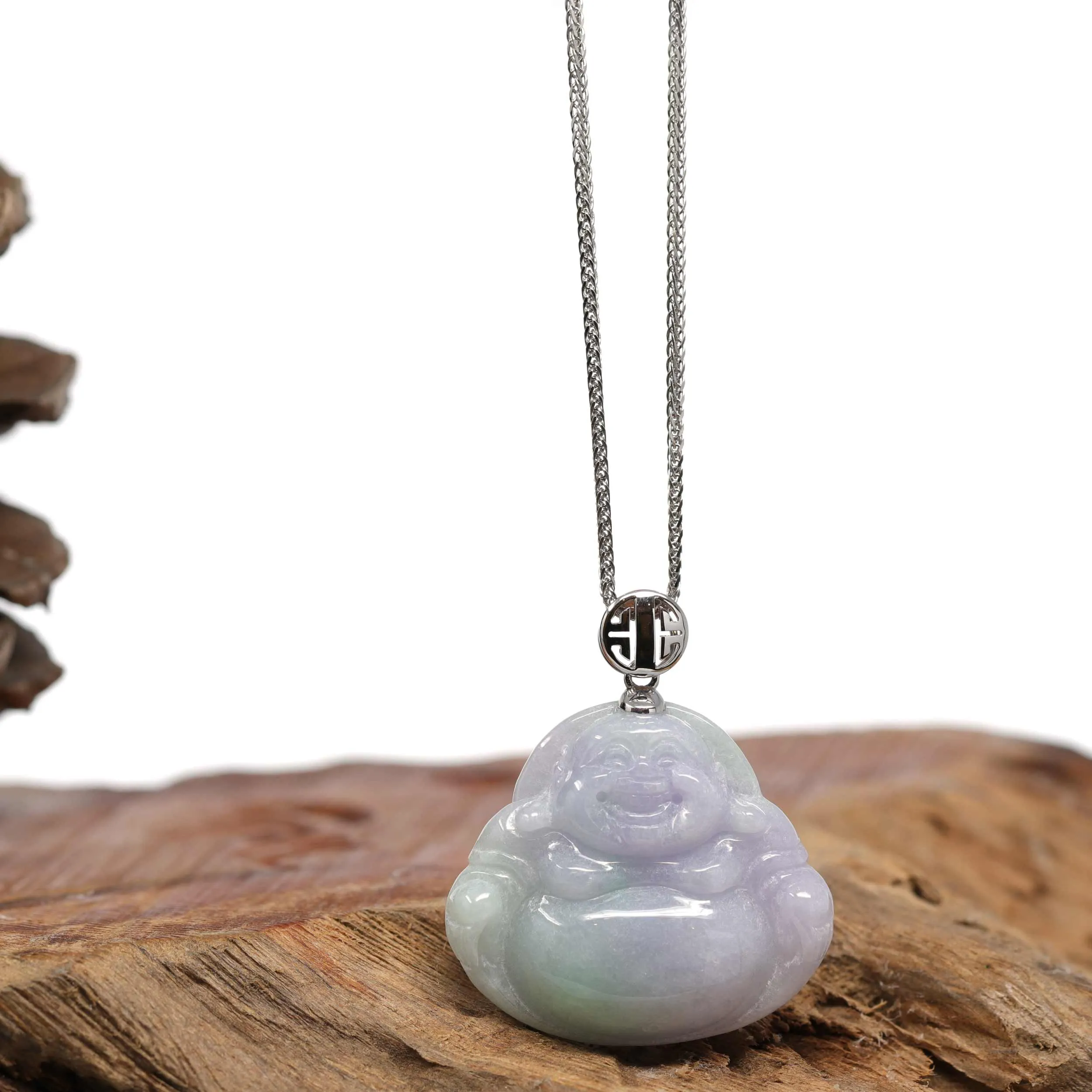 RealJade® "Laughing Buddha" Genuine Lavender Jadeite Jade Buddha Pendant Necklace