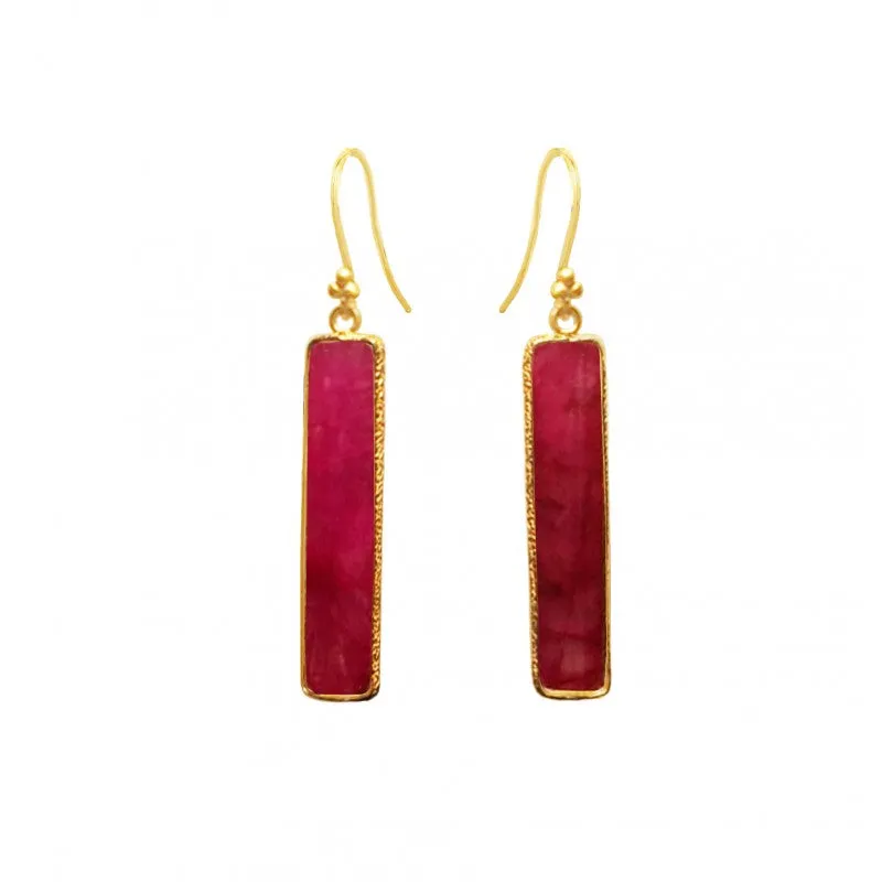 Rectangle Ruby Earrings