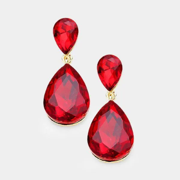 Red Crystal Double Teardrop Earrings