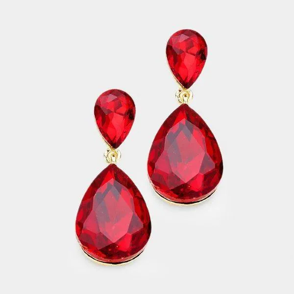 Red Crystal Double Teardrop Earrings