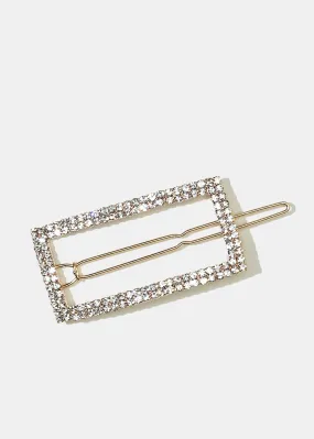 Rhinestone-Studded Rectangle Hairpin