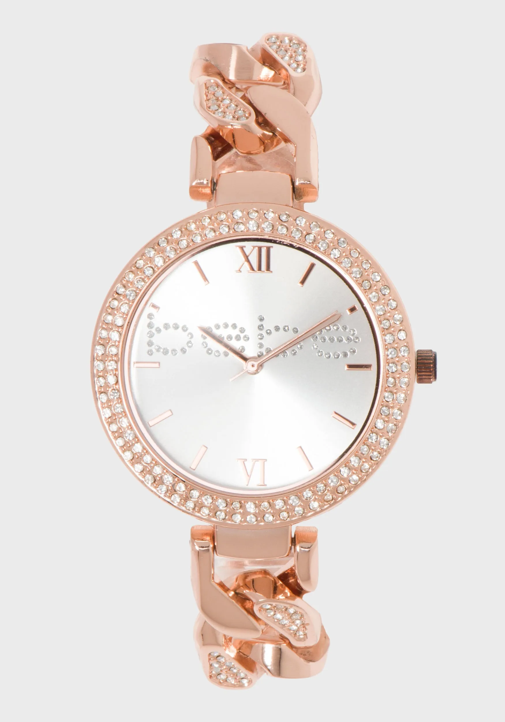 Rose Gold Crystal Logo Watch Set