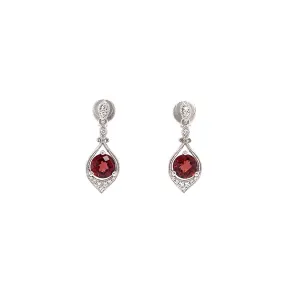 Round Garnet Drop Earrings with Twenty Diamonds in 14K Yellow Gold