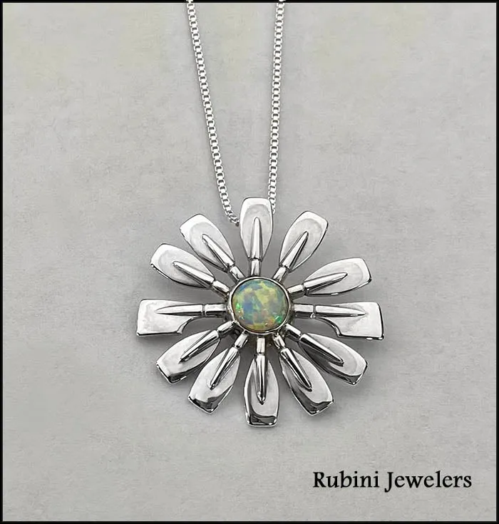 Rowing Blades Flower with Created Opal Pendant