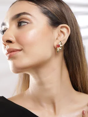 Rubans 18K Gold-Plated Ruby Red & Black Enamel Cubic Zirconia Studded Statement Stud Earrings