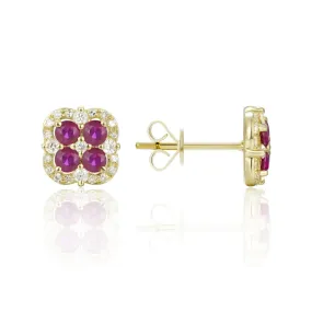 Ruby & Diamond 14K Yellow Gold Clover Stud Earrings