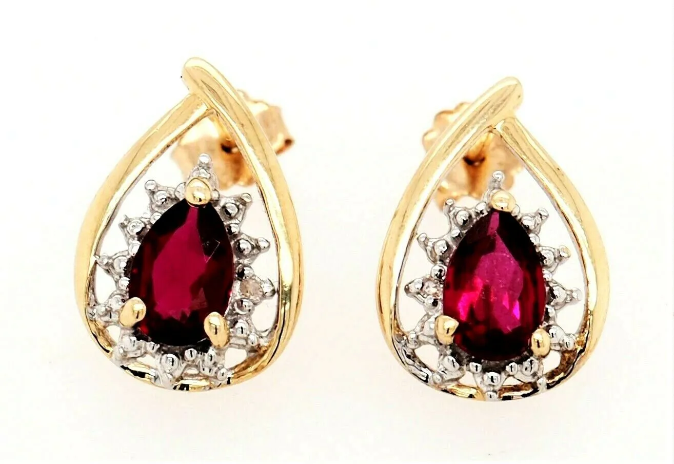 Ruby & Diamond 9ct Yellow Gold Earrings