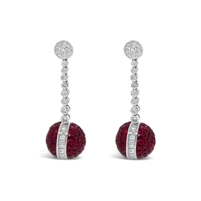 Ruby & Diamond Ball Earrings