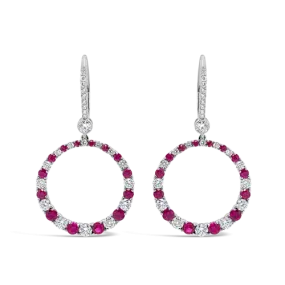 Ruby & Diamond Circle Dangle Earrings