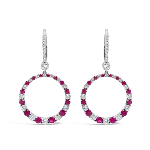 Ruby & Diamond Circle Dangle Earrings