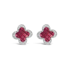 Ruby & Diamond Clover Earrings