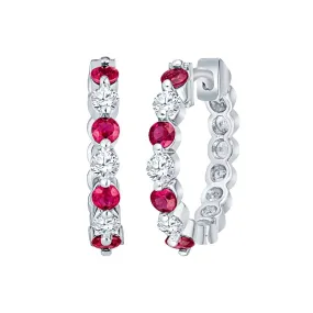 Ruby and Diamond Hoop Earrings (Mid Version)