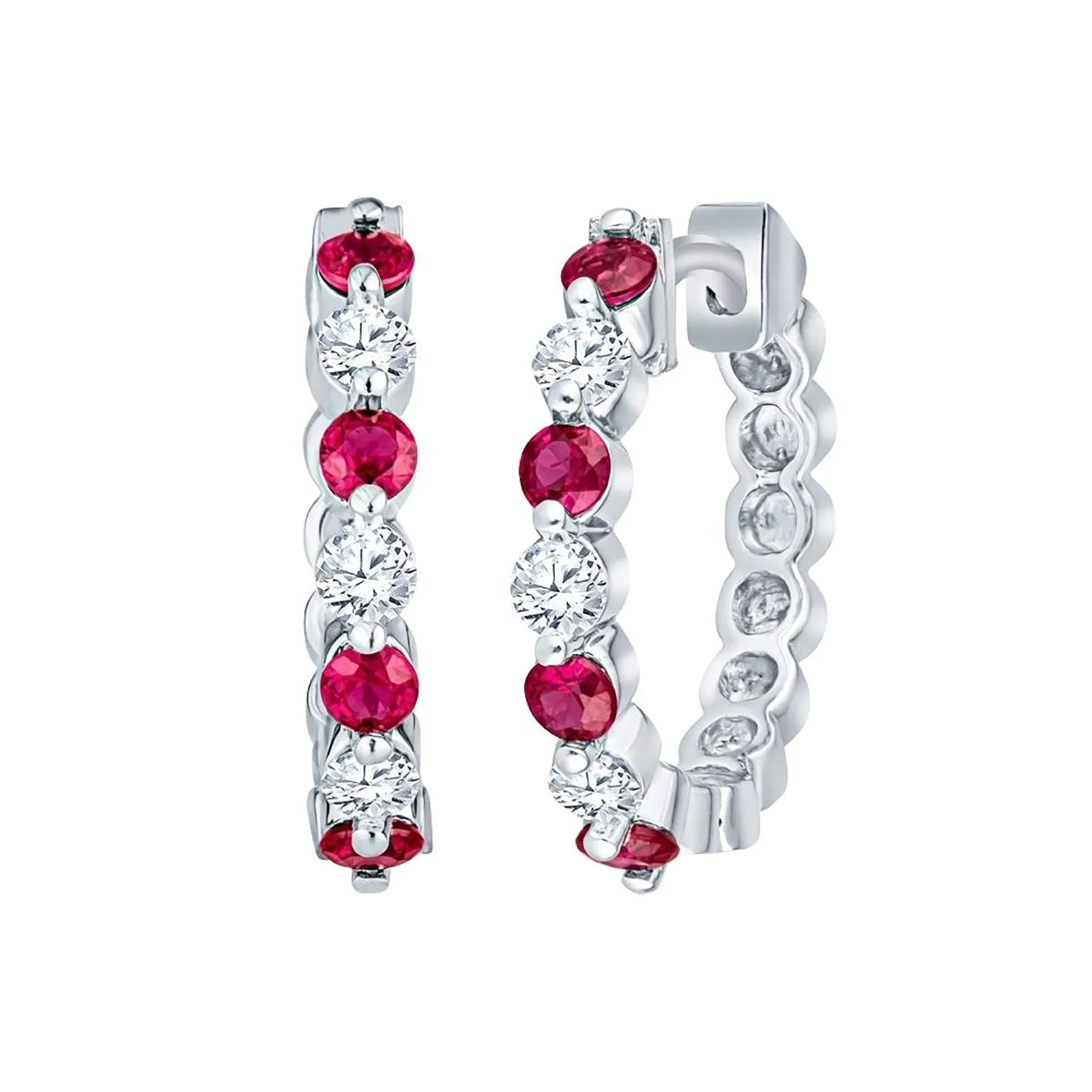 Ruby and Diamond Hoop Earrings (Mid Version)