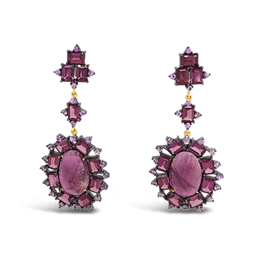 Ruby, Pink Sapphire & Tourmaline Dangle Estate Earrings