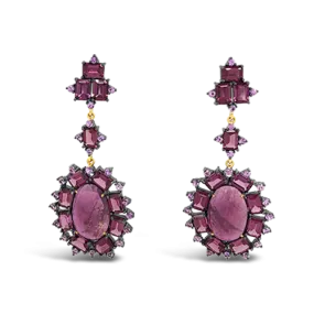 Ruby, Pink Sapphire & Tourmaline Dangle Estate Earrings