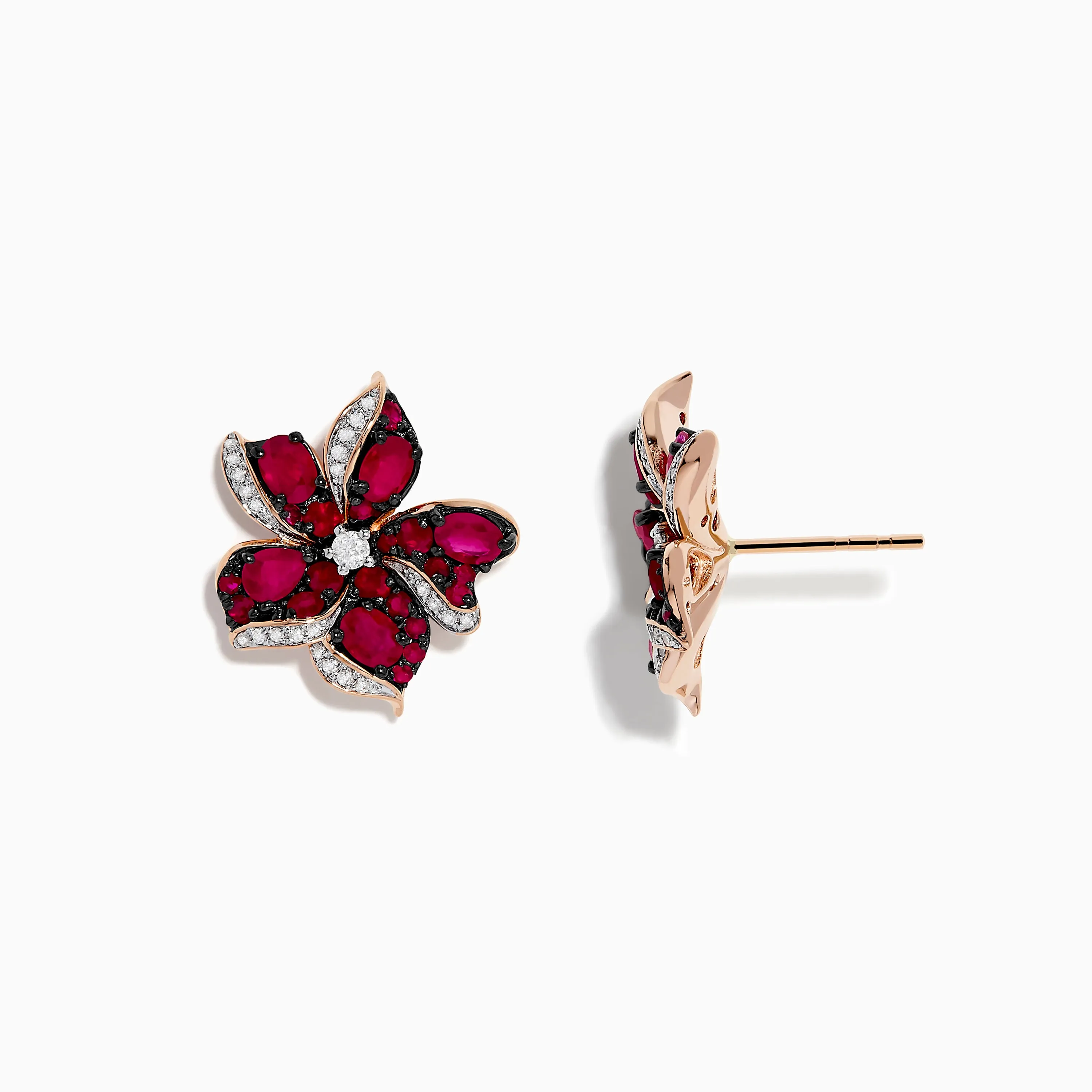 Ruby Royale 14K Rose Gold Ruby and Diamond Flower Earrings