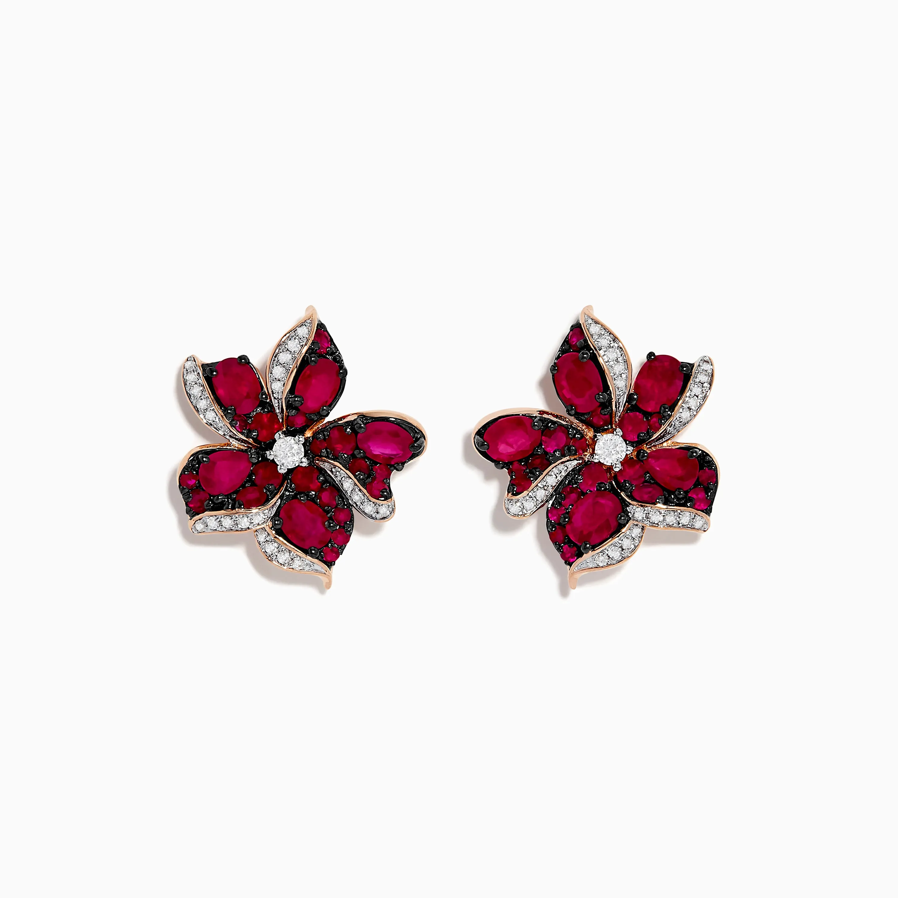 Ruby Royale 14K Rose Gold Ruby and Diamond Flower Earrings