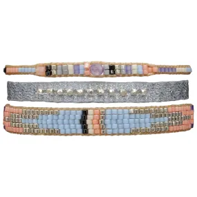 SET OF THREE BRACELETS IN LILAC & SILVER TONES