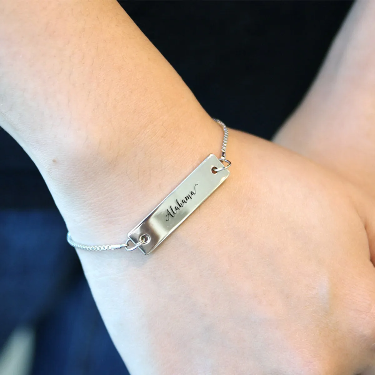 Silver Alabama Adjustable Bar Bracelet