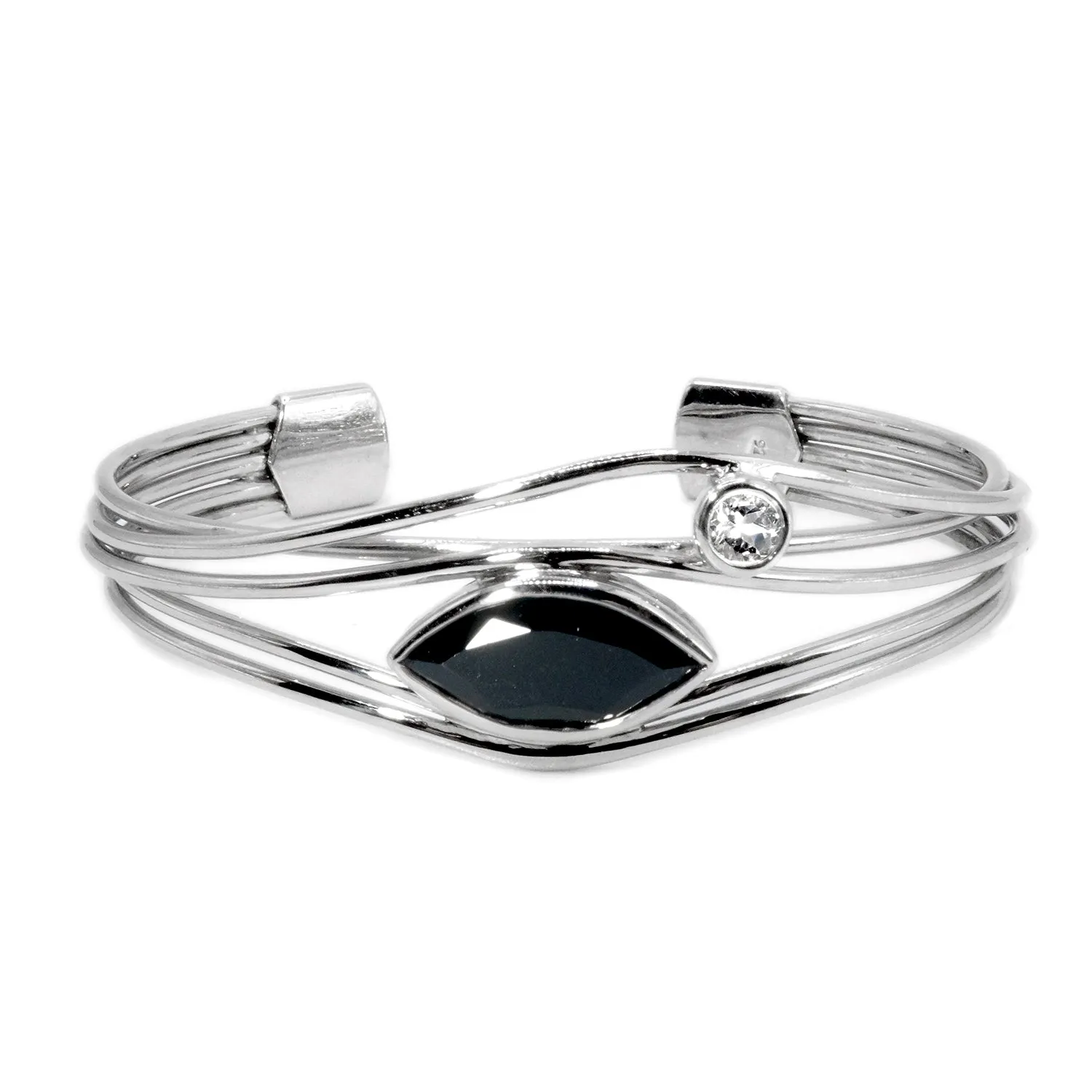 Silver & Black Cuff Bracelet - Black Spinel & White Topaz