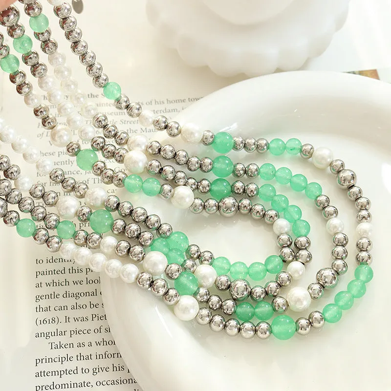 Silver Beads Pearl Jade Beaded Necklace