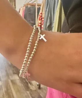 Silver Cross Charm Beaded Bracelet