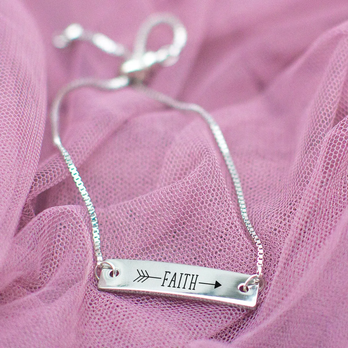 Silver Faith Adjustable Bar Bracelet