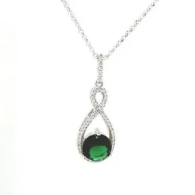 Silver Green & Clear CZ Pendant