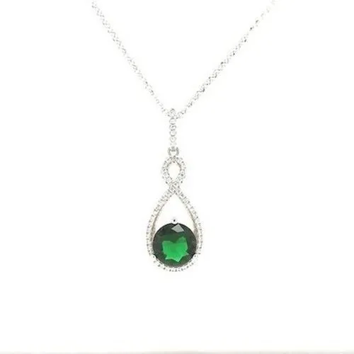 Silver Green & Clear CZ Pendant