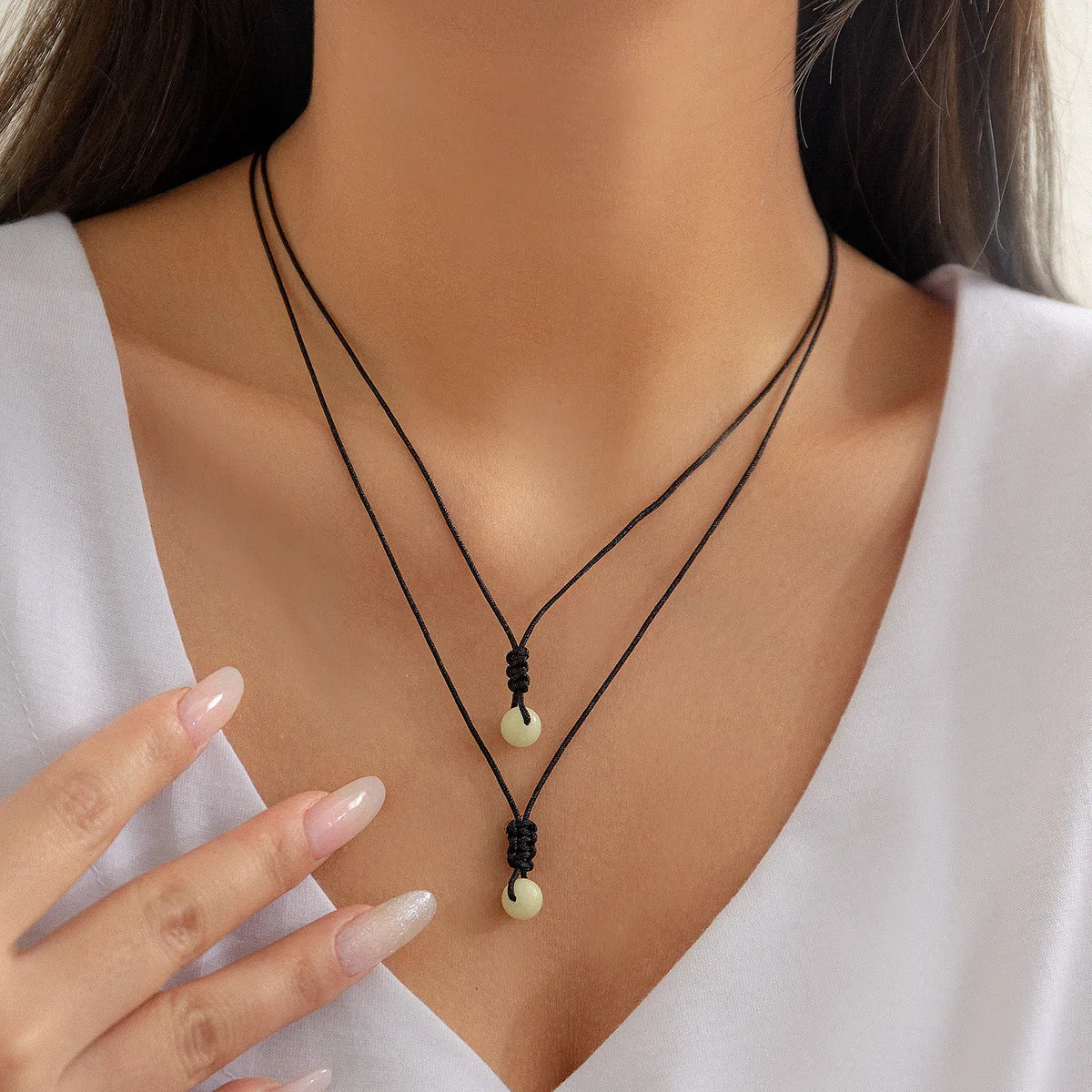 Simple And Fashionable Double-layer Wax Thread Adjustable Necklace