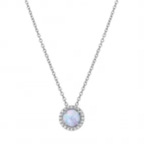 Simulated Opal Pendant with Simulated Diamond Halo