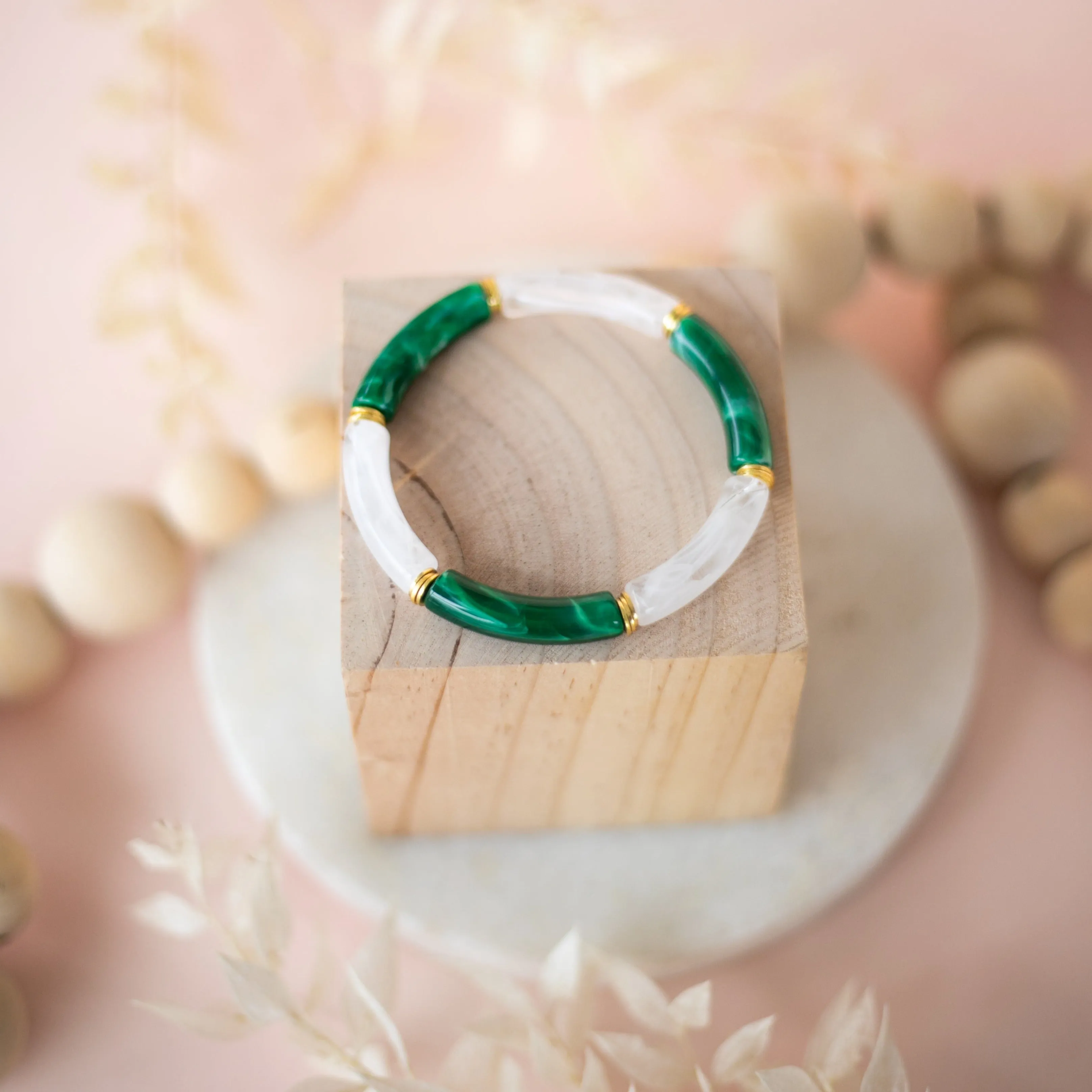 Skinny Acrylic Bamboo Bracelet: Green   Alabaster