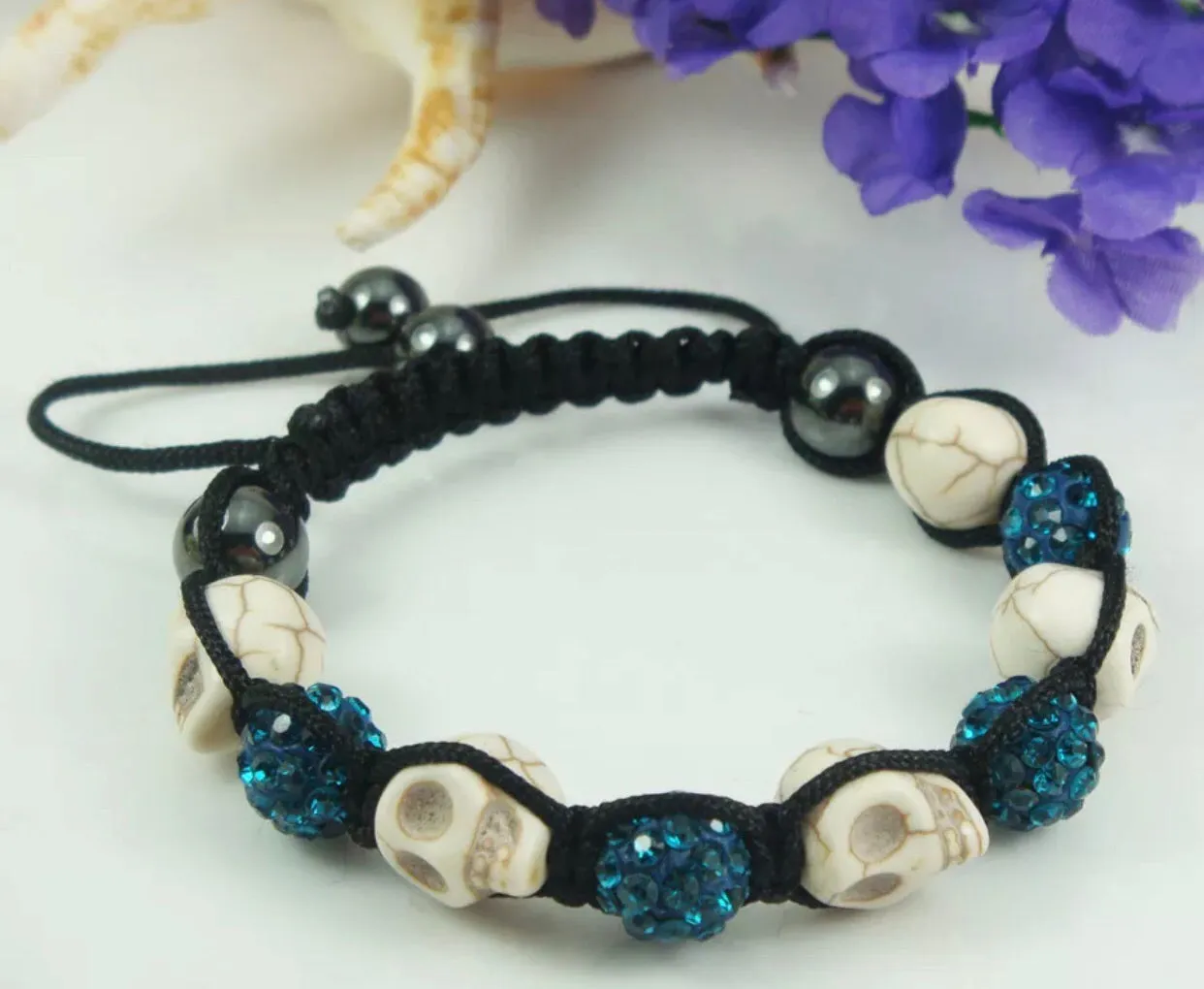 Skull shamballa beaded adjustable bracelet