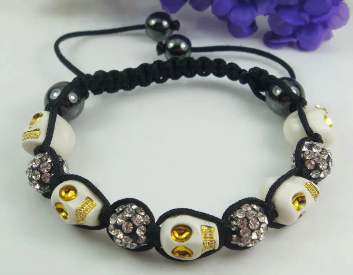 Skull shamballa beaded adjustable bracelet