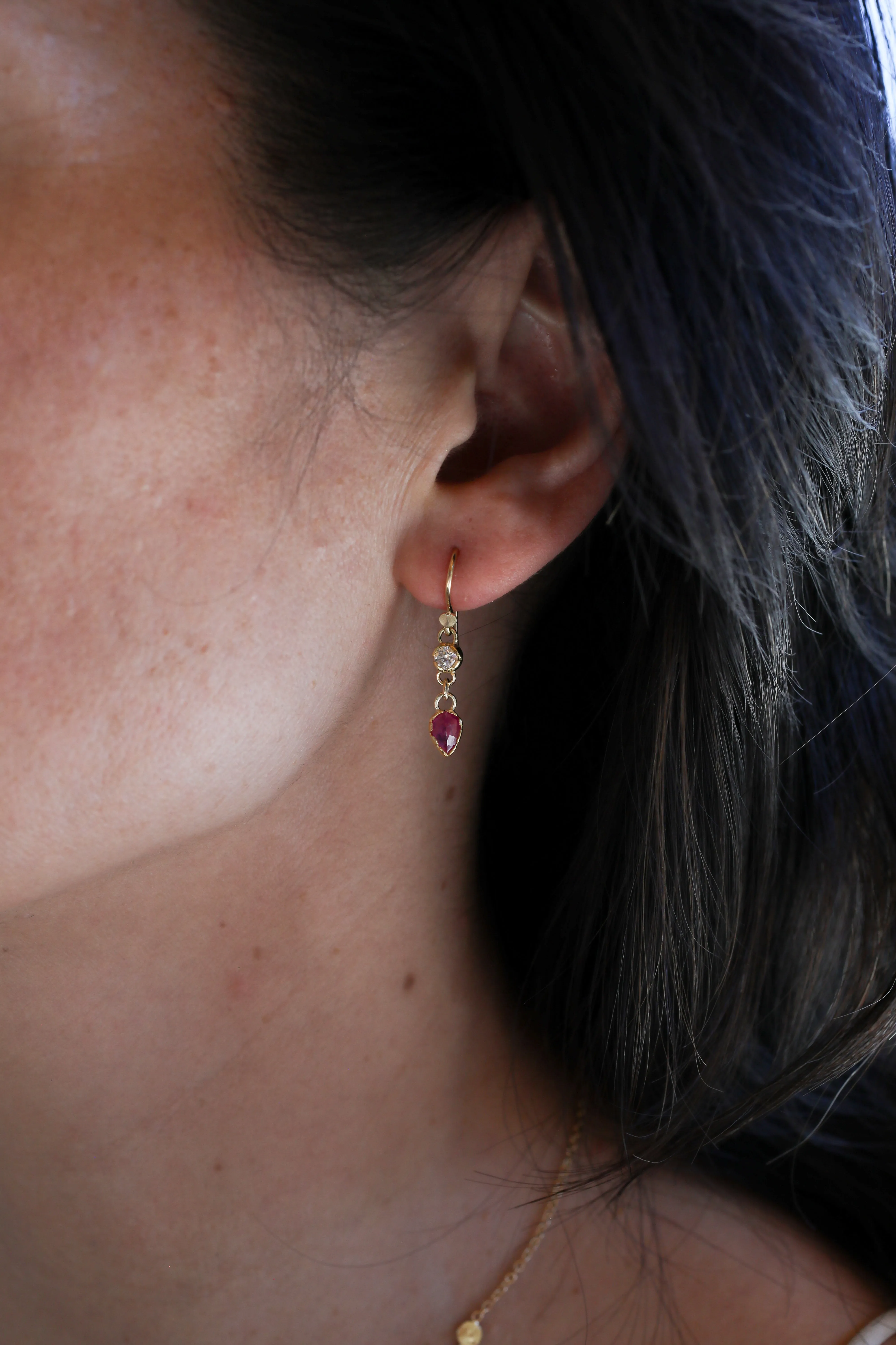 Small Diamond & Ruby Drop Earrings