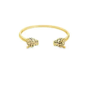 Smooth CZ Paved Leopard Heads Coil Style Bangle Bracelet (B129)