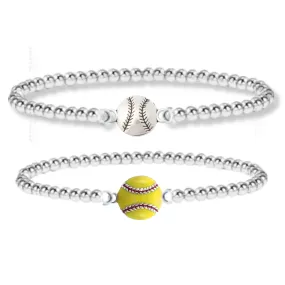 Softball Silver Beaded Bracelet