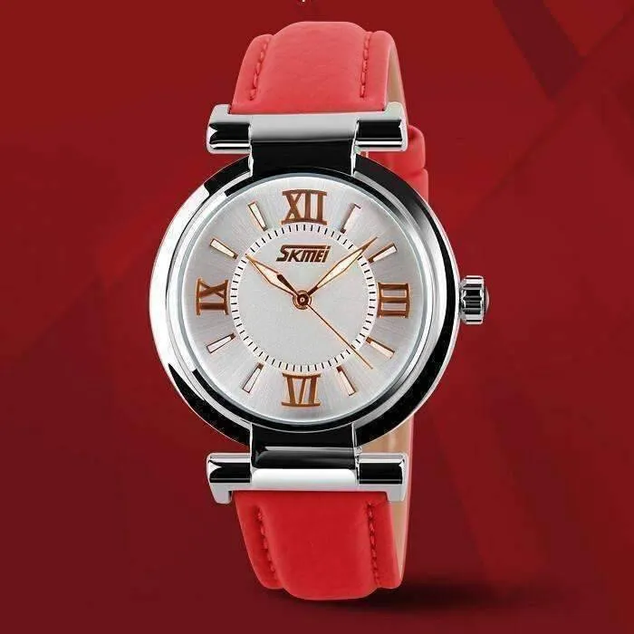 Sophisticated Omega Case Water Resistant Wrist Watch With Leather Band - 5 Colors to Choose!